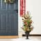 3ft. Pre-Lit Pine Needle & Eucalyptus Leaf Artificial Urn Christmas Porch Tree, Warm White LED Lights